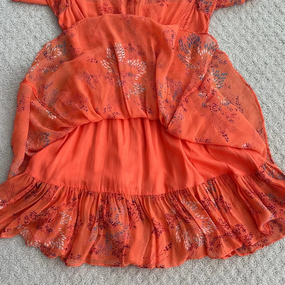 Free People Long Sleeve Smocked Mini Dress Orange XS Boho Festival Romantic